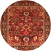 Round Machine Washable Oriental Orange Industrial Area Rugs, wshurb2288org