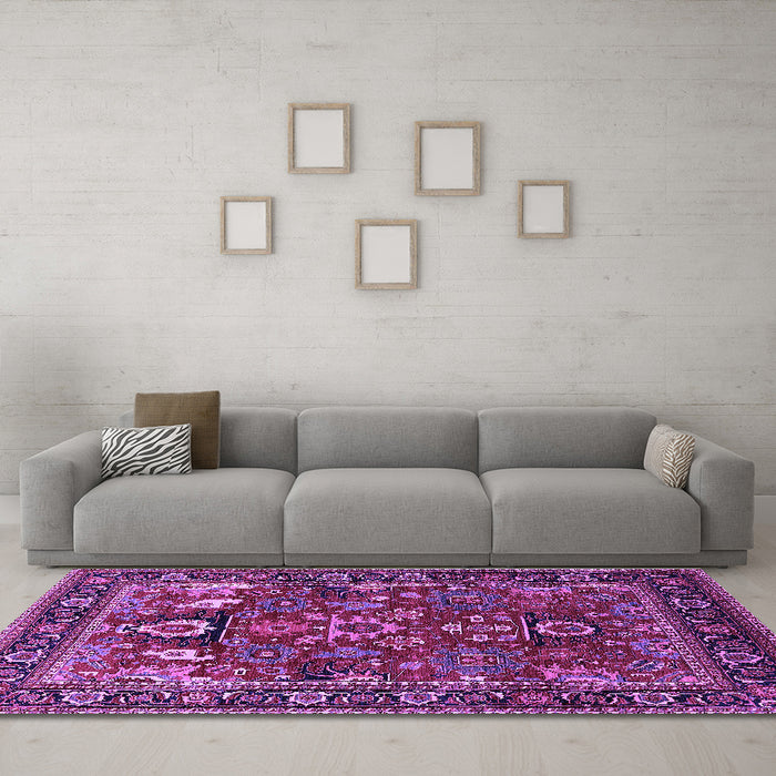 Machine Washable Oriental Purple Industrial Area Rugs in a Living Room, wshurb2288pur