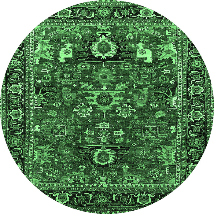 Round Oriental Emerald Green Industrial Rug, urb2288emgrn
