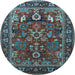 Round Machine Washable Oriental Light Blue Industrial Rug, wshurb2288lblu