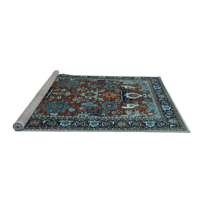 Sideview of Machine Washable Oriental Light Blue Industrial Rug, wshurb2288lblu