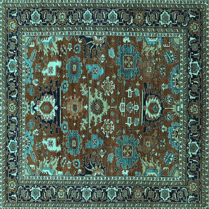 Square Machine Washable Oriental Turquoise Industrial Area Rugs, wshurb2288turq