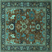 Square Machine Washable Oriental Turquoise Industrial Area Rugs, wshurb2288turq