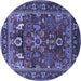 Round Machine Washable Oriental Blue Industrial Rug, wshurb2288blu