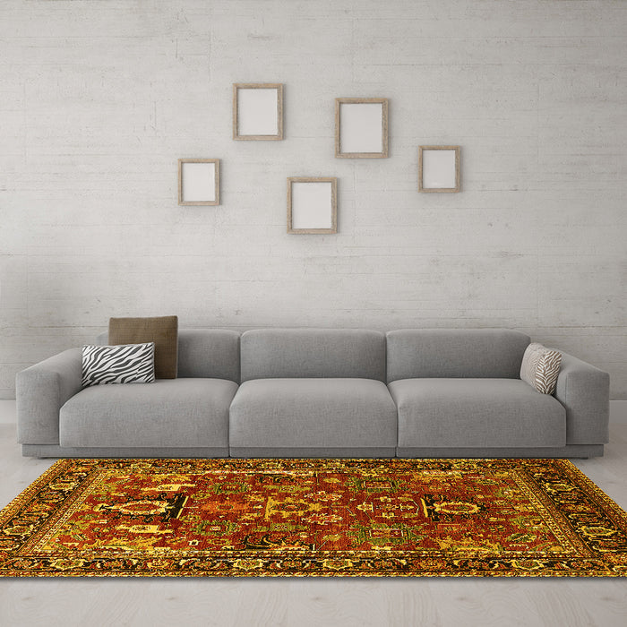 Machine Washable Oriental Yellow Industrial Rug in a Living Room, wshurb2288yw