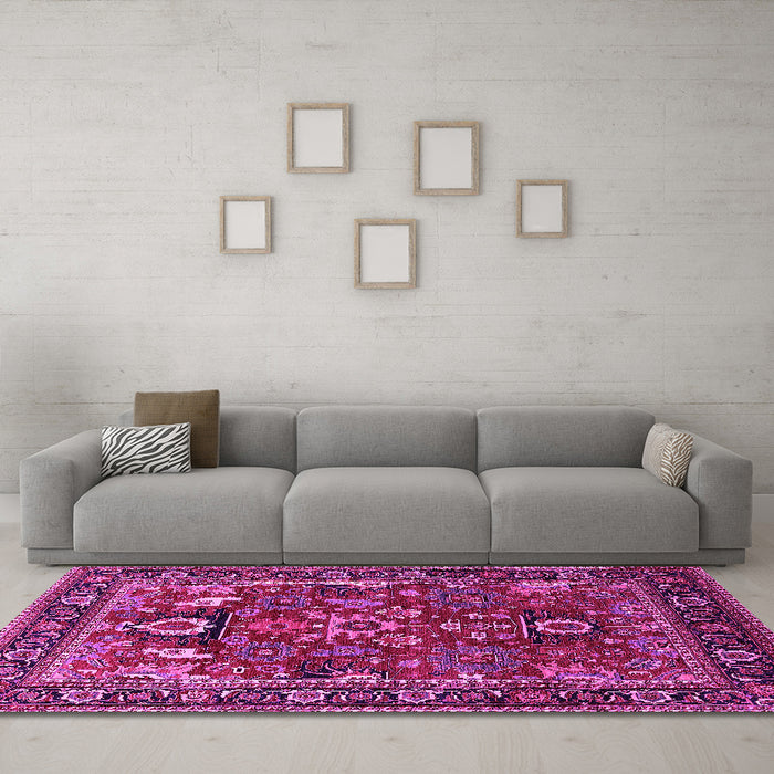 Machine Washable Oriental Pink Industrial Rug in a Living Room, wshurb2288pnk