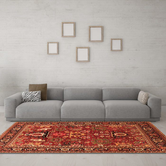 Machine Washable Oriental Orange Industrial Area Rugs in a Living Room, wshurb2288org