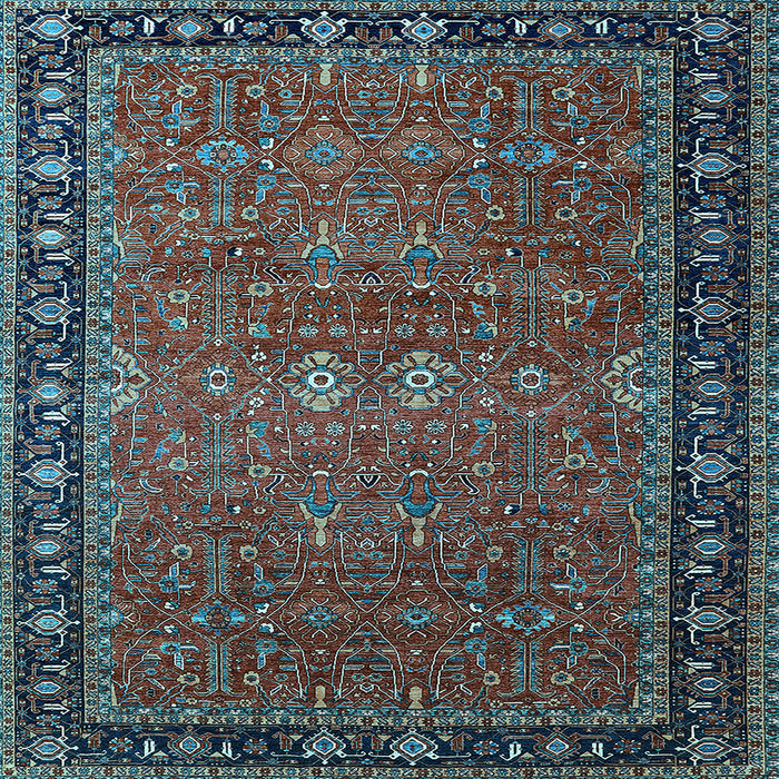Square Machine Washable Oriental Light Blue Industrial Rug, wshurb2289lblu