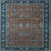 Square Machine Washable Oriental Light Blue Industrial Rug, wshurb2289lblu