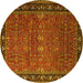 Round Machine Washable Oriental Yellow Industrial Rug, wshurb2289yw