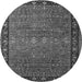 Round Machine Washable Oriental Gray Industrial Rug, wshurb2289gry