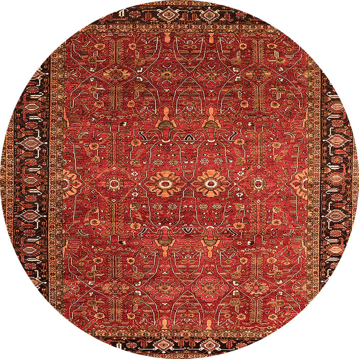 Round Machine Washable Oriental Orange Industrial Area Rugs, wshurb2289org