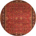 Round Machine Washable Oriental Orange Industrial Area Rugs, wshurb2289org