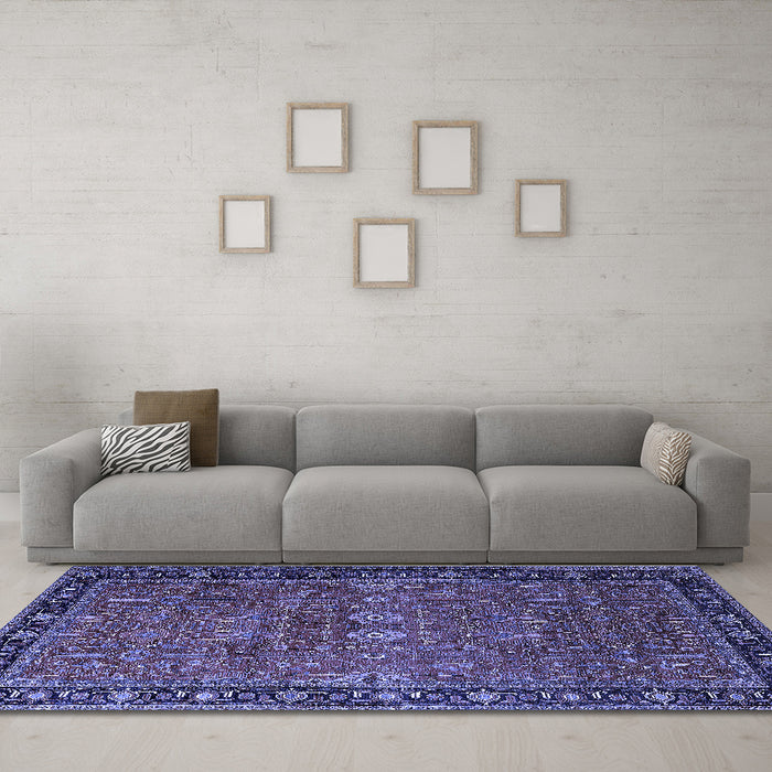 Machine Washable Oriental Blue Industrial Rug in a Living Room, wshurb2289blu