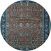 Round Machine Washable Oriental Light Blue Industrial Rug, wshurb2289lblu