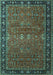 Machine Washable Oriental Turquoise Industrial Area Rugs, wshurb2289turq