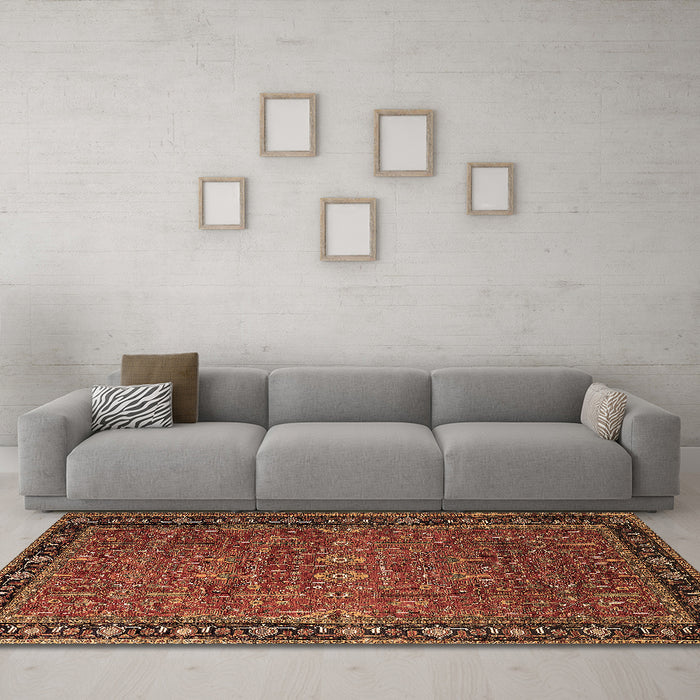 Machine Washable Oriental Brown Industrial Rug in a Living Room,, wshurb2289brn