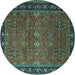 Round Oriental Turquoise Industrial Rug, urb2289turq