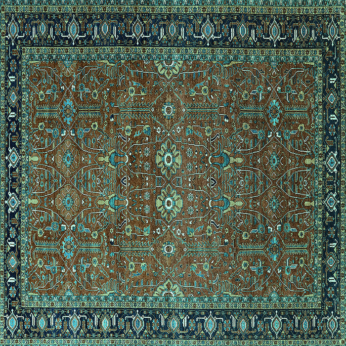 Square Oriental Turquoise Industrial Rug, urb2289turq