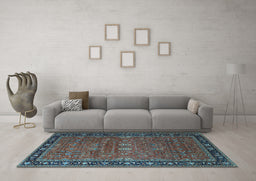 Machine Washable Oriental Light Blue Industrial Rug in a Living Room, wshurb2289lblu