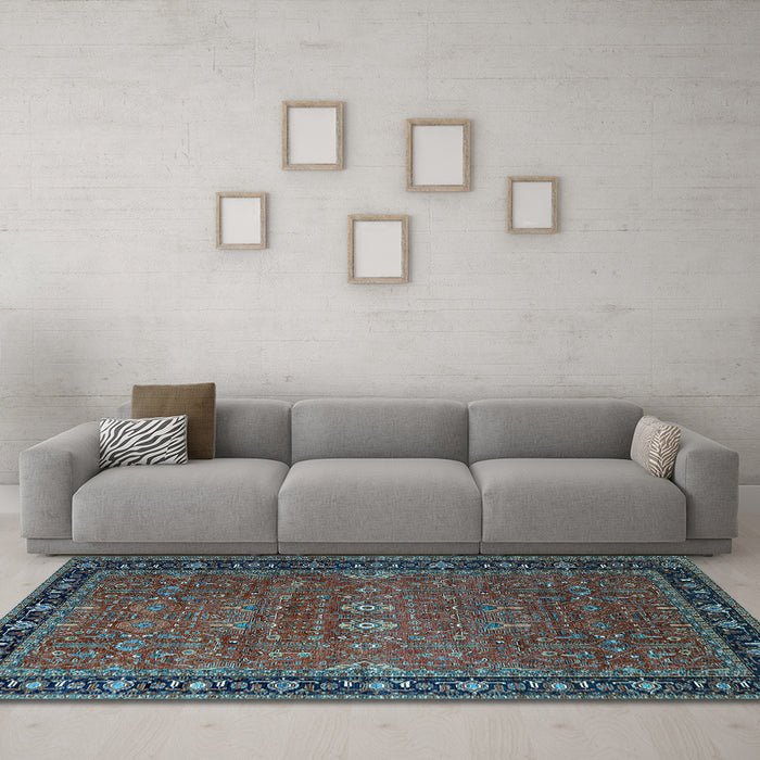 Machine Washable Oriental Light Blue Industrial Rug in a Living Room, wshurb2289lblu