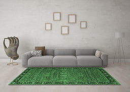 Machine Washable Oriental Emerald Green Industrial Area Rugs in a Living Room,, wshurb2289emgrn
