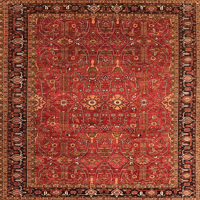 Square Machine Washable Oriental Orange Industrial Area Rugs, wshurb2289org
