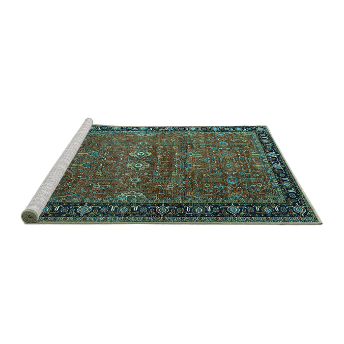 Sideview of Machine Washable Oriental Turquoise Industrial Area Rugs, wshurb2289turq