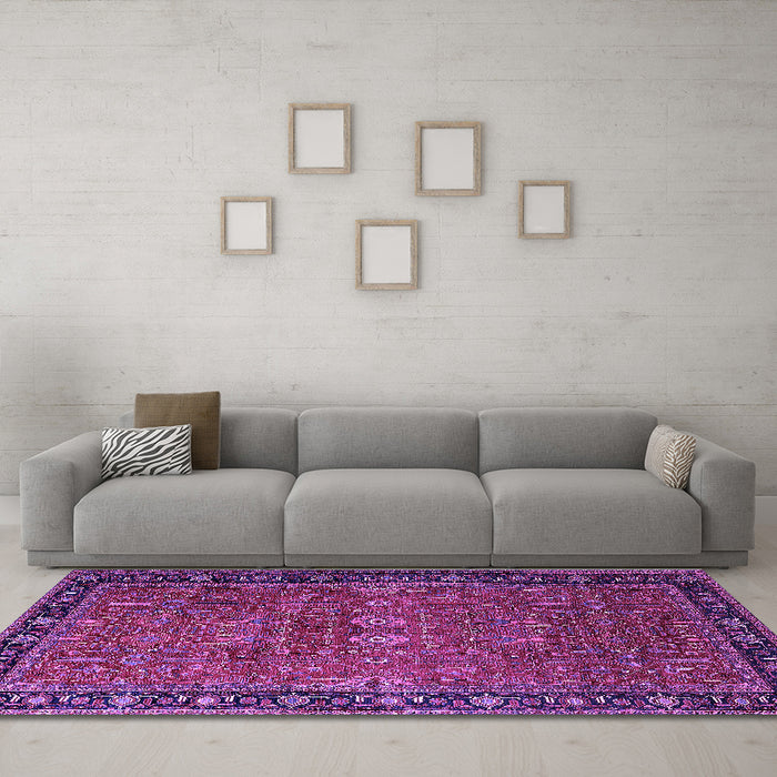 Machine Washable Oriental Purple Industrial Area Rugs in a Living Room, wshurb2289pur
