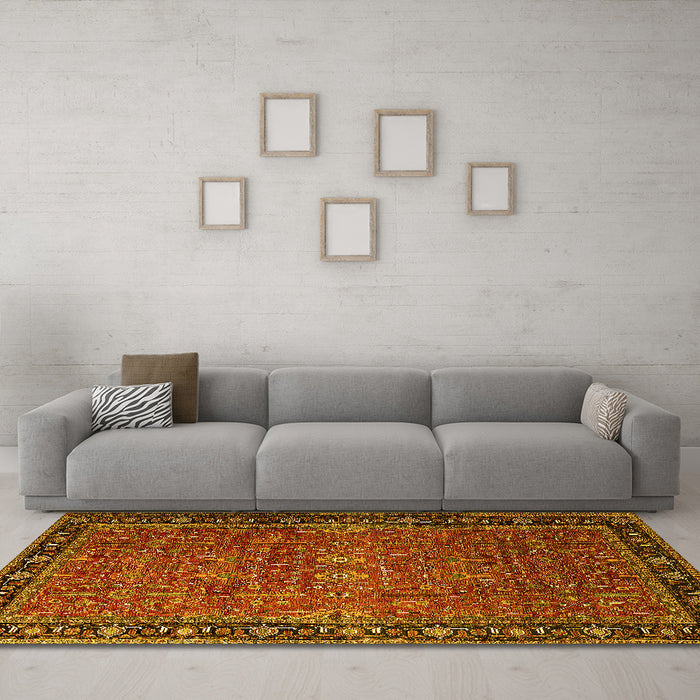 Machine Washable Oriental Yellow Industrial Rug in a Living Room, wshurb2289yw