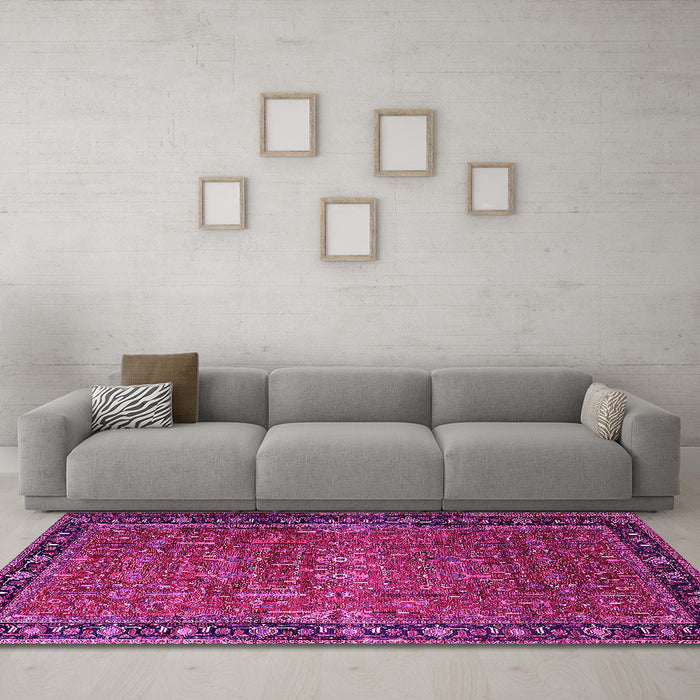 Machine Washable Oriental Pink Industrial Rug in a Living Room, wshurb2289pnk