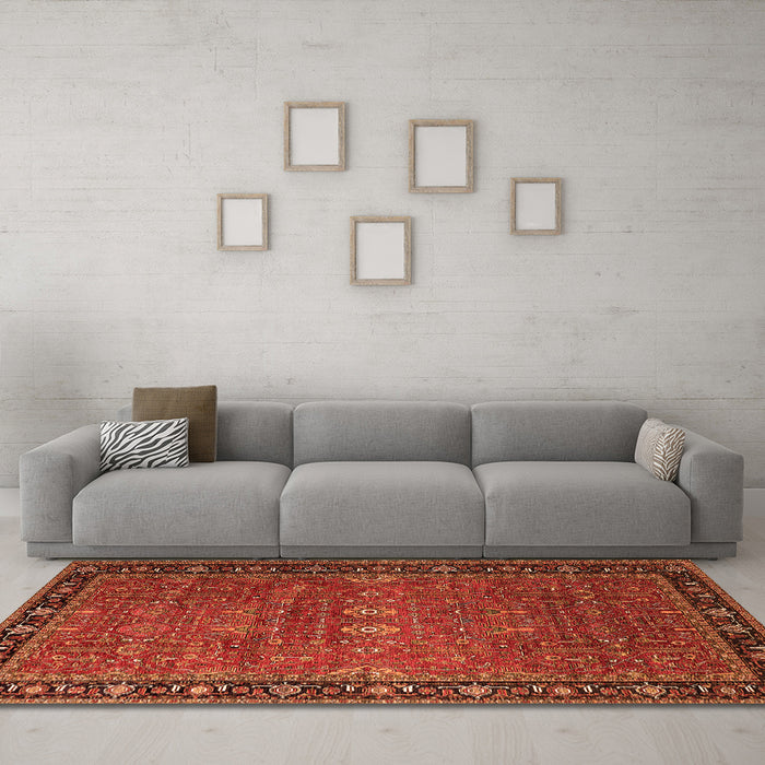 Machine Washable Oriental Orange Industrial Area Rugs in a Living Room, wshurb2289org