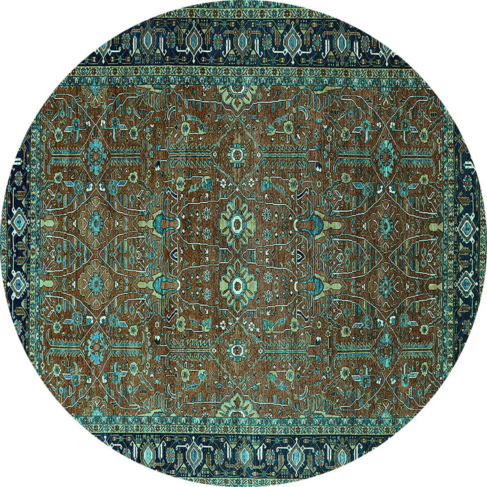 Round Machine Washable Oriental Turquoise Industrial Area Rugs, wshurb2289turq