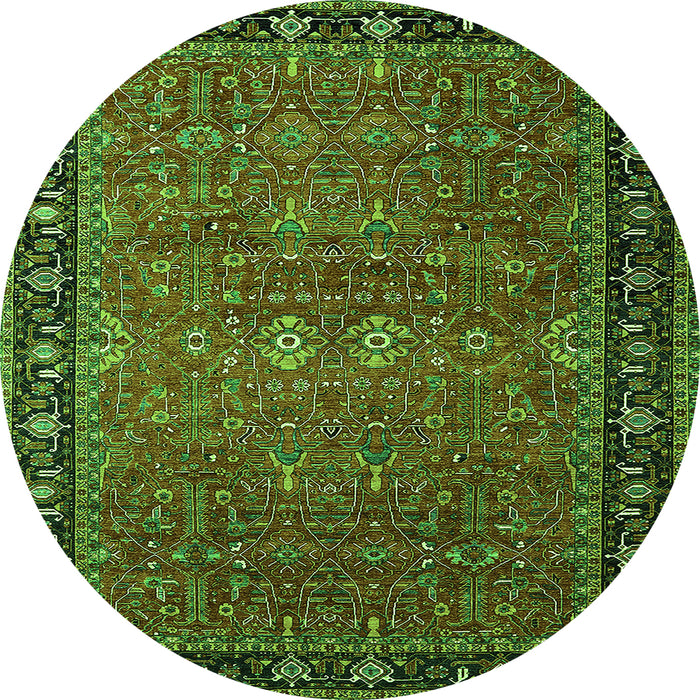 Round Machine Washable Oriental Green Industrial Area Rugs, wshurb2289grn