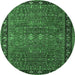 Round Machine Washable Oriental Emerald Green Industrial Area Rugs, wshurb2289emgrn