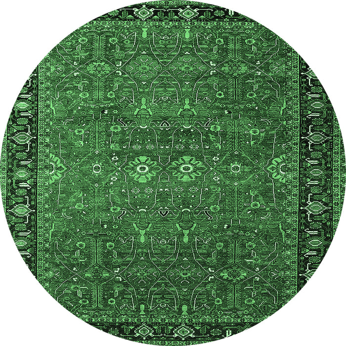 Round Oriental Emerald Green Industrial Rug, urb2289emgrn
