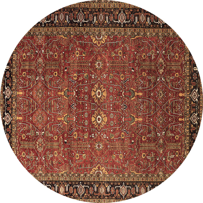 Round Oriental Brown Industrial Rug, urb2289brn