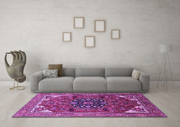 Machine Washable Persian Purple Traditional Area Rugs in a Living Room, wshurb2290pur