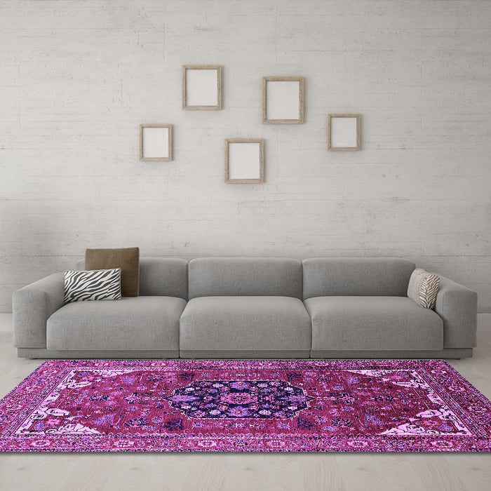 Machine Washable Persian Purple Traditional Area Rugs in a Living Room, wshurb2290pur