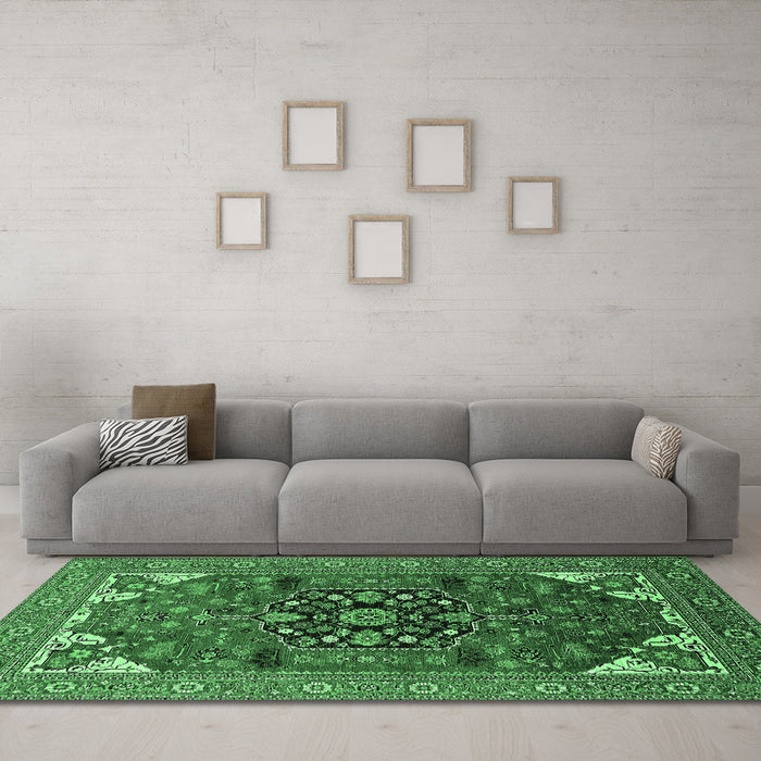 Machine Washable Persian Emerald Green Traditional Area Rugs in a Living Room,, wshurb2290emgrn