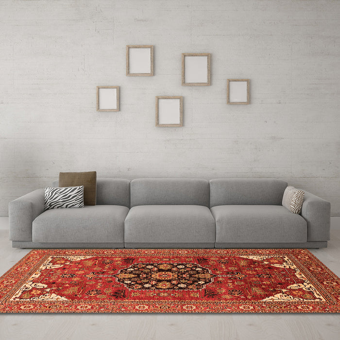 Machine Washable Persian Orange Traditional Area Rugs in a Living Room, wshurb2290org