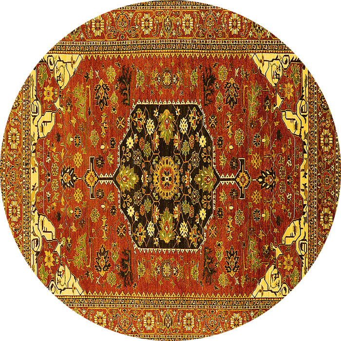 Round Machine Washable Persian Yellow Traditional Rug, wshurb2290yw