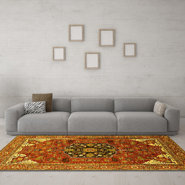 Machine Washable Persian Yellow Traditional Rug in a Living Room, wshurb2290yw