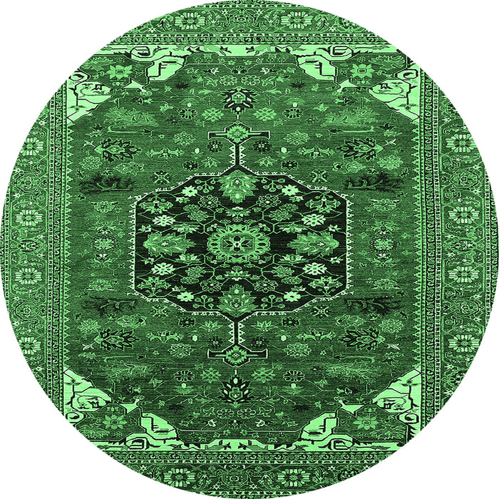 Round Machine Washable Persian Emerald Green Traditional Area Rugs, wshurb2290emgrn