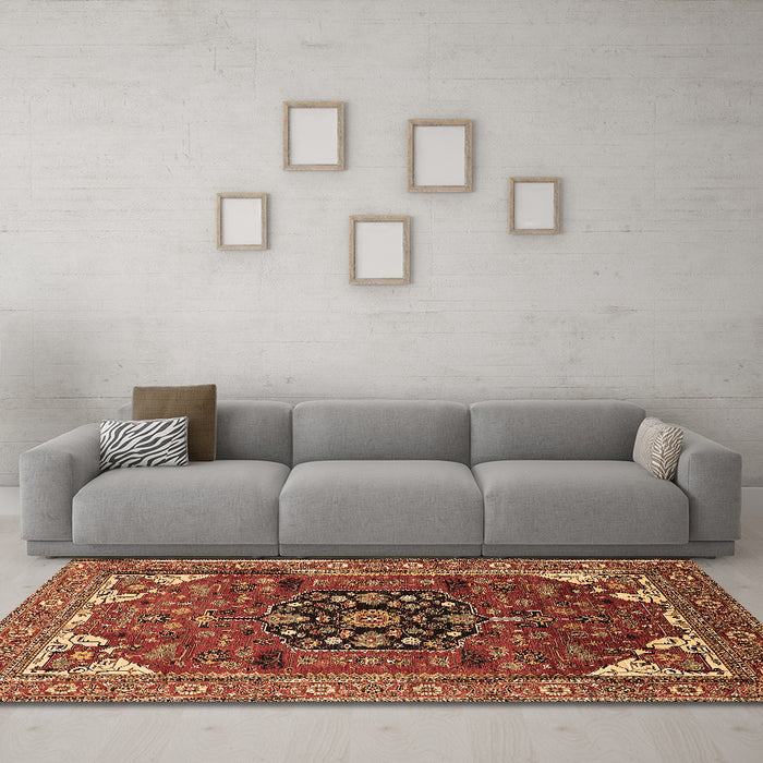 Machine Washable Persian Brown Traditional Rug in a Living Room,, wshurb2290brn