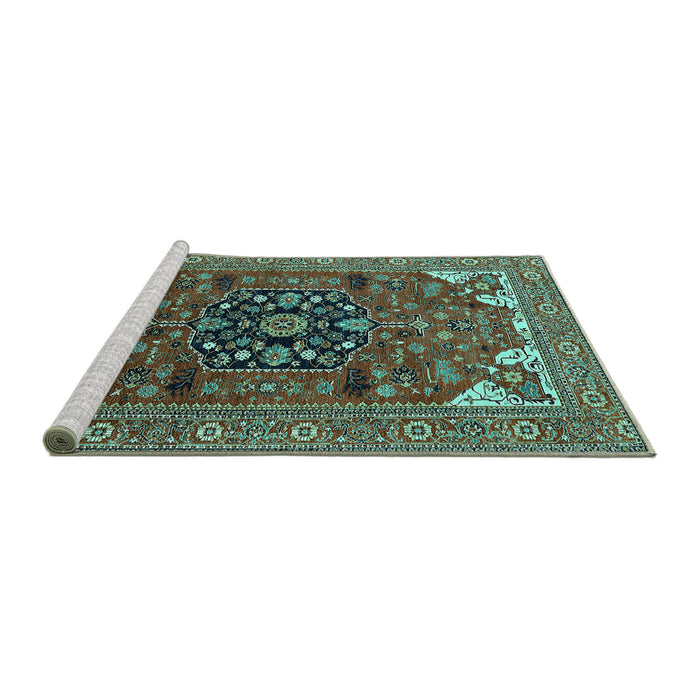 Sideview of Machine Washable Persian Turquoise Traditional Area Rugs, wshurb2290turq
