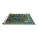 Sideview of Machine Washable Persian Turquoise Traditional Area Rugs, wshurb2290turq