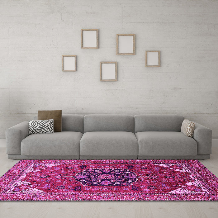 Machine Washable Persian Pink Traditional Rug in a Living Room, wshurb2290pnk