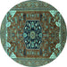 Round Persian Turquoise Traditional Rug, urb2290turq