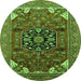 Round Machine Washable Persian Green Traditional Area Rugs, wshurb2290grn